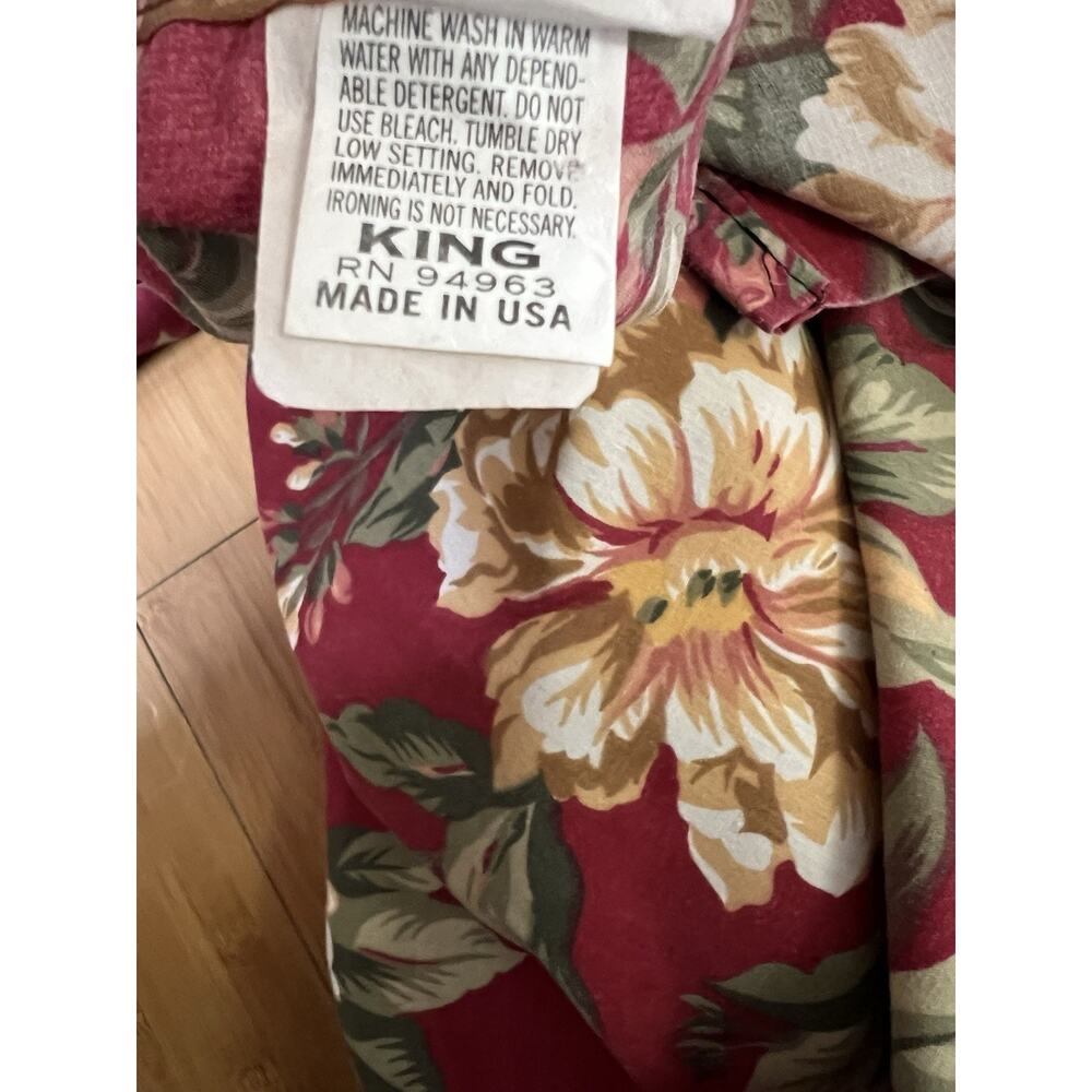 Vintage poinsettia Floral Manor Cal King Flat Sheet Roses Cotton Made In USA